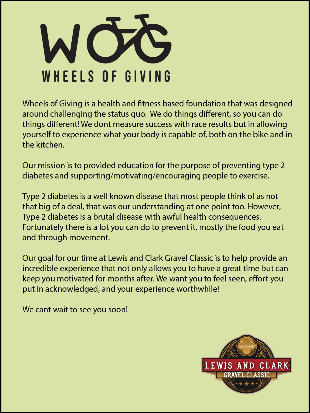 Wheels of Giving - Lewis and Clark Gravel Classic Partnership